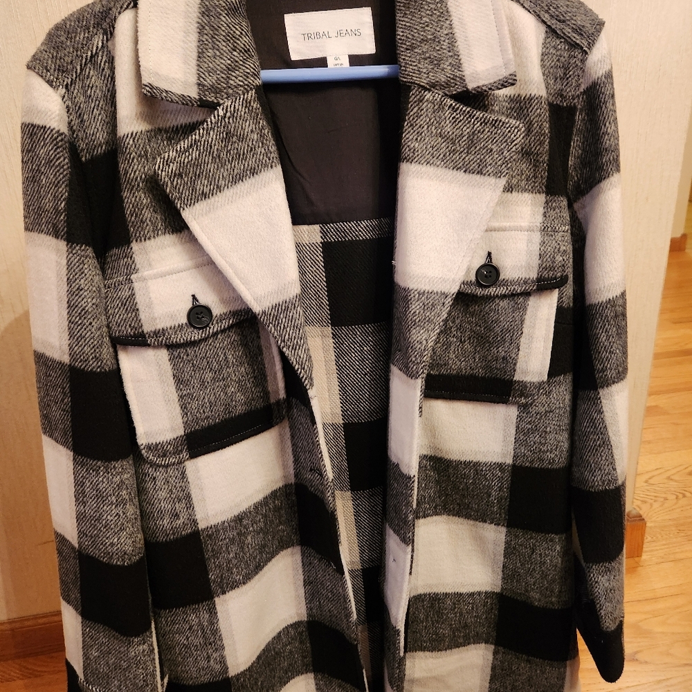Tribal jeans jacket plaid jacket, size large, never worn